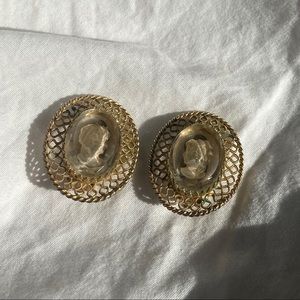 Vintage Victorian Clip-On Earrings with Gold Details